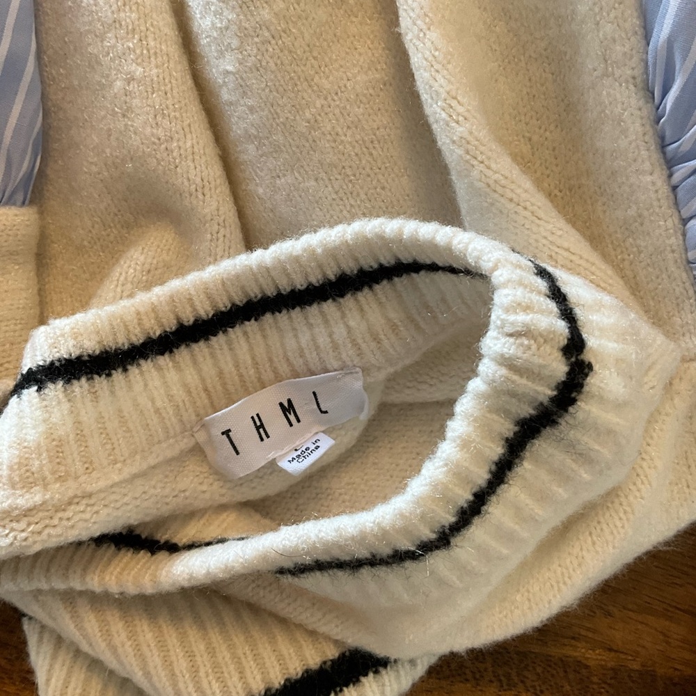 THML Cream Knit Sleeveless Sweater with Black Trim - Picture 4 of 4